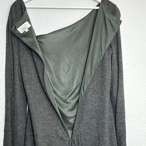 David Meister Grey Viscose Asymmetrical Neckline Long Sleeve Dress Size 12 - Picture 6 of 14